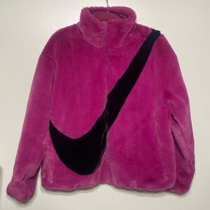 Nike Swoosh Pink Faux Fur Oversized Jacket
